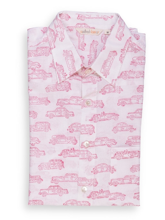 Short Sleeve Indian Classic Wheels Doodle Pattern Shirt 100% Cotton Fabric