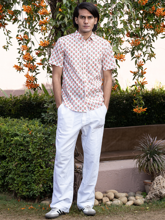 half sleeve Indian Hand Block Print Shirt Jaipur Soft Petal Pattern Shirt 100% Cotton Fabric