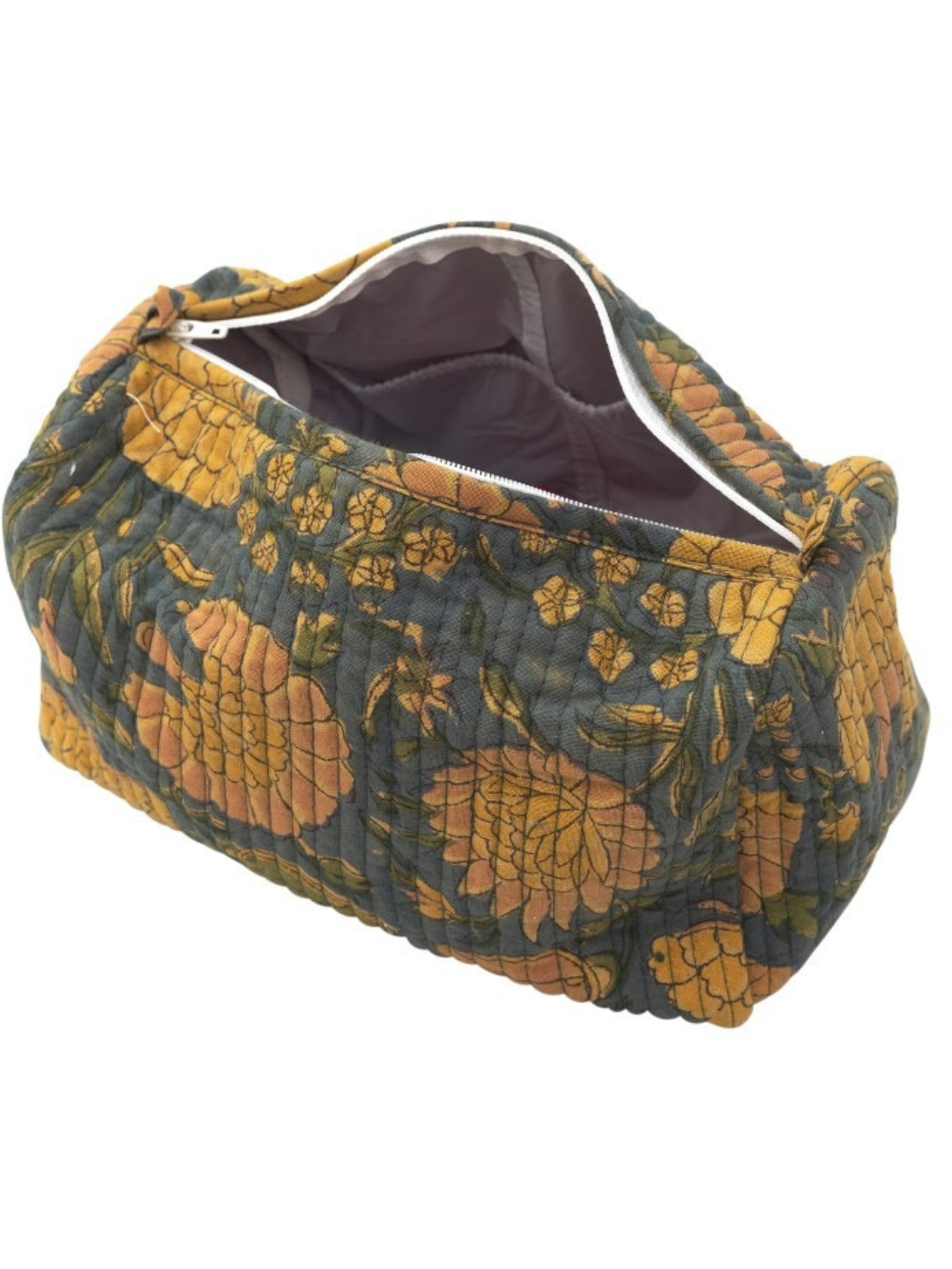 Awdhesh Kumar Vintage Autumn Floral Pouch Cotton Hand Block Printed Toiletry Bags for Women