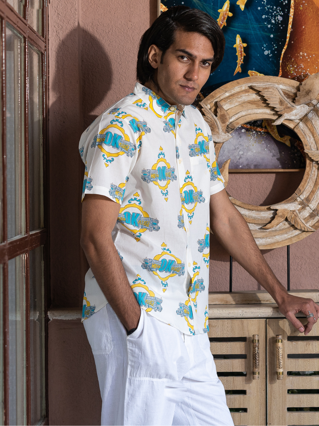 half sleeve Indian Hand Block Print Shirt Jaipur Street Style Retro Shirt 100% Cotton Fabric