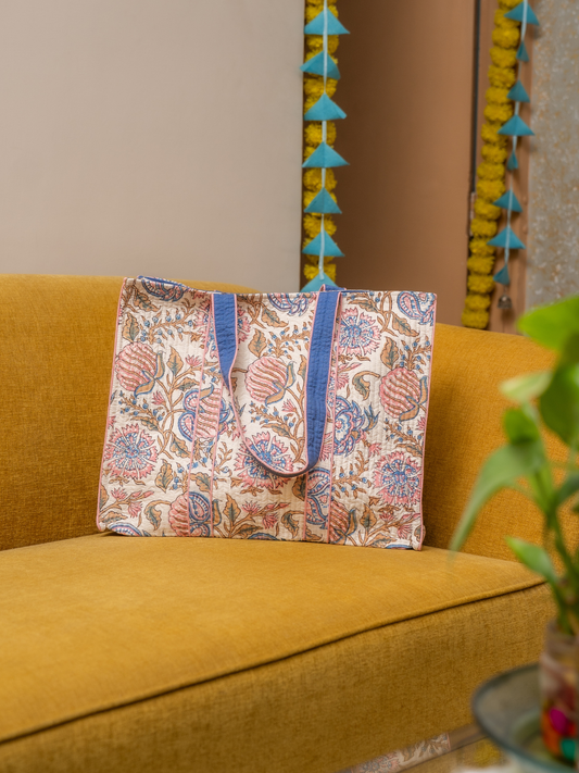 Awdhesh Kumar Royal Pomegranate Cotton Hand Block Printed Tote Bag for Women