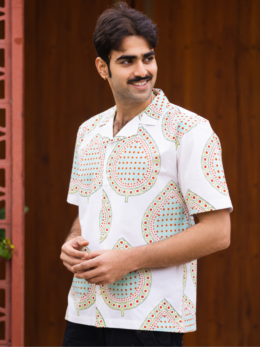 half sleeve Indian Hand Block Print Shirt Jaipur Ethnic Drop Motif Shirt 100% Cotton Fabric
