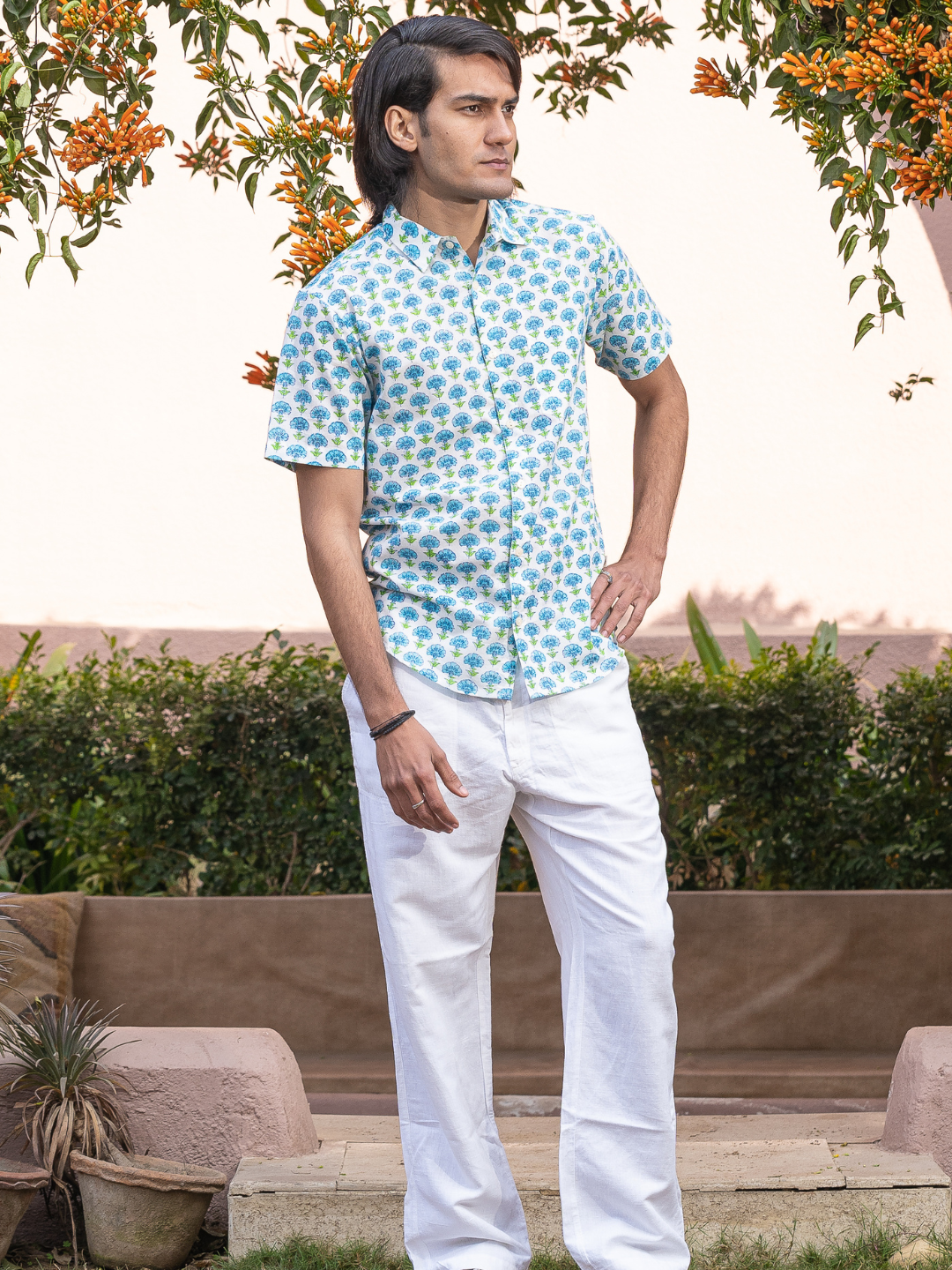 half sleeve Indian Hand Block Print Shirt Jaipur Fresh Floral Vibe Shirt 100% Cotton Fabric