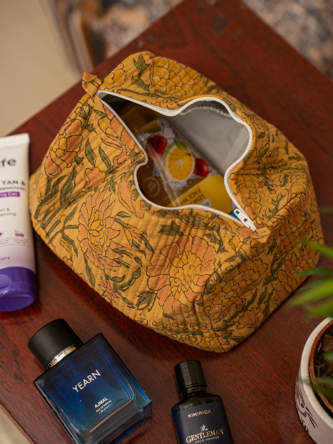 Awdhesh Kumar Amber Garden Pouch Cotton Hand Block Printed Toiletry Bags for Women