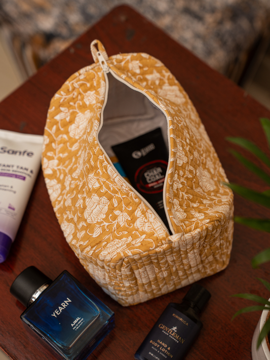 Awdhesh Kumar Sunrise Floral Pouch Cotton Hand Block Printed Toiletry Bags for Women