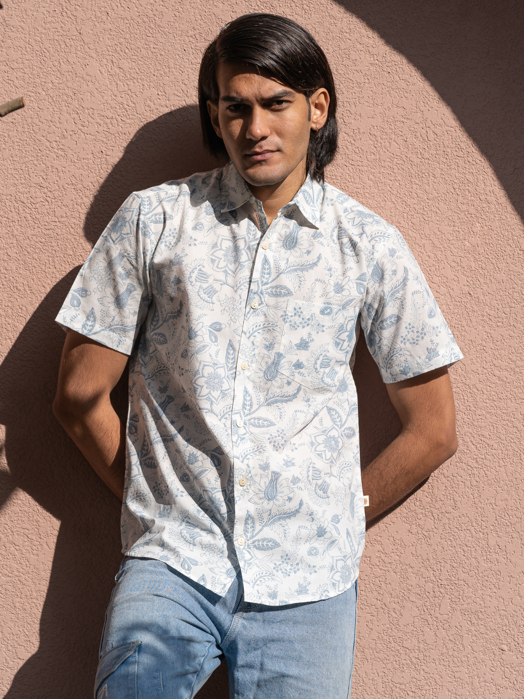 half sleeve Indian Hand Block Print Shirt Jaipur Royal Bloom Shirt 100% Cotton Fabric