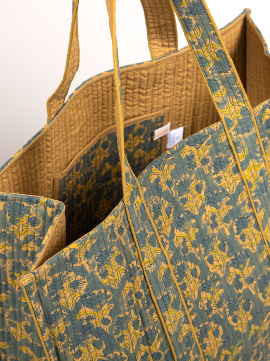 Cotton Hand Bag, Verdant Bloom Quilted Tote Bags, Women hand bags, Tote bags for Girls, Fashion Tote bags, Printed Tote Bags
