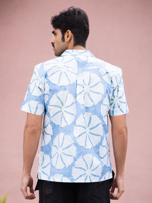 half sleeve Indian Hand Block Print Shirt Jaipur Sea Flower Print Shirt 100% Cotton Fabric