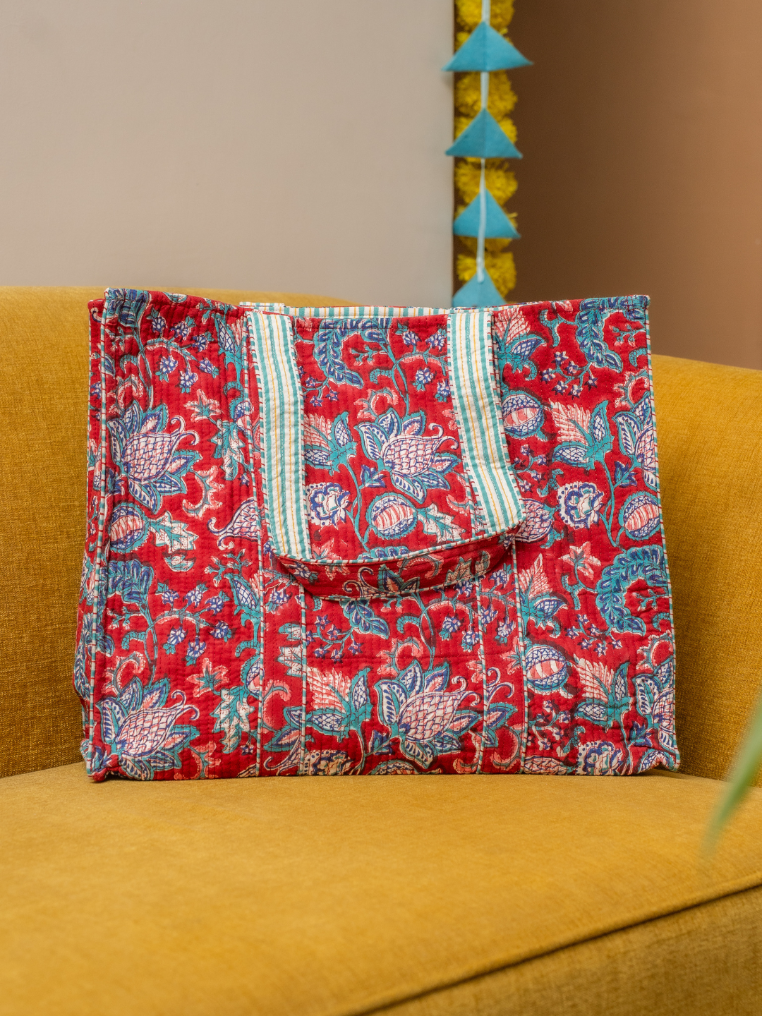Awdhesh Kumar Crimson Garden Cotton Hand Block Printed Tote Bag for Women