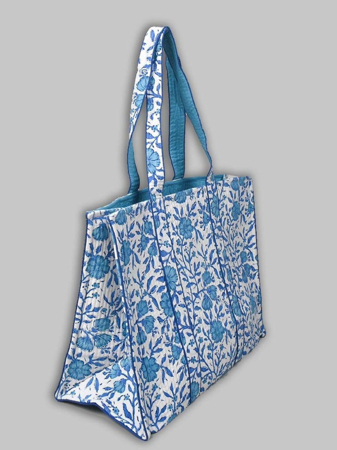 Cotton Hand Bag, Elegant blue floral heritage print Tote Bags, Women hand bags, Tote bags for Girls, Fashion Tote bags, Printed Tote Bags