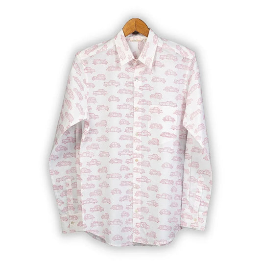 Full Sleeve Indian Hand Block Print Shirt Car Pink Design Shirt 100% Cotton Fabric