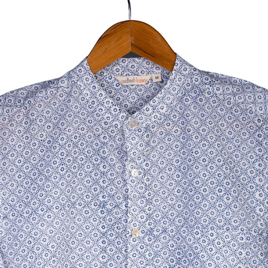 Full Sleeve Indian Hand Block Print Shirt Mini Diamond Blockprint Shirt 100% Cotton Fabric