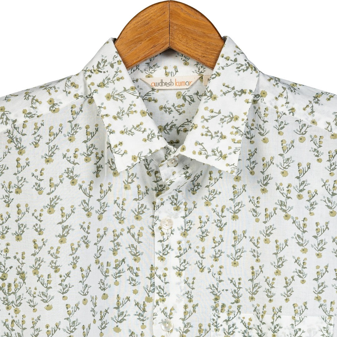 Full Sleeve Indian Hand Block Print Shirt Jungle Buti Design Shirt 100% Cotton Fabric