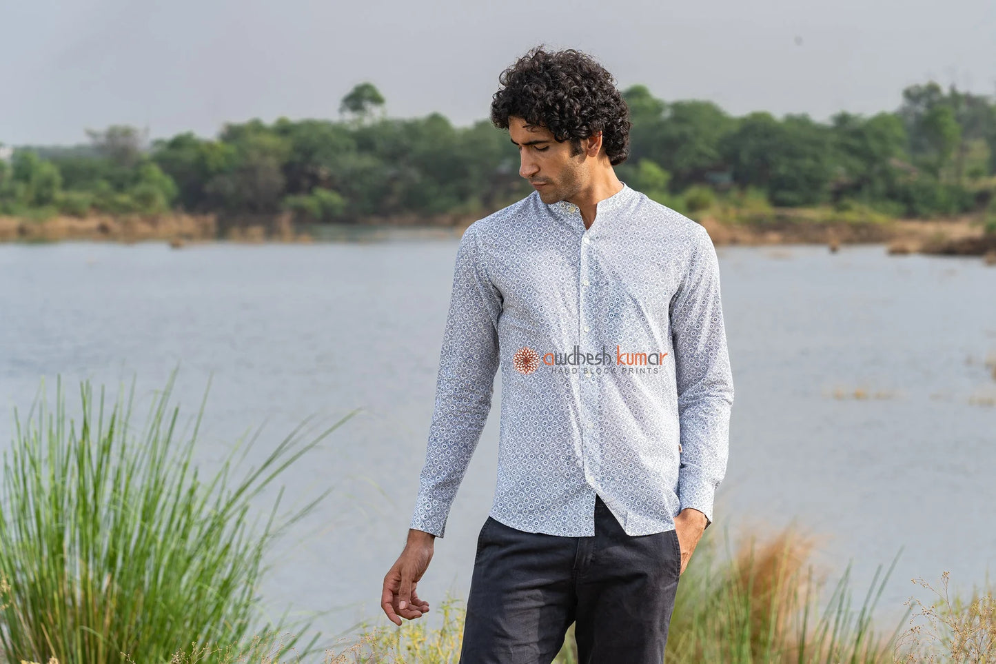 Full Sleeve Indian Hand Block Print Shirt Mini Diamond Blockprint Shirt 100% Cotton Fabric