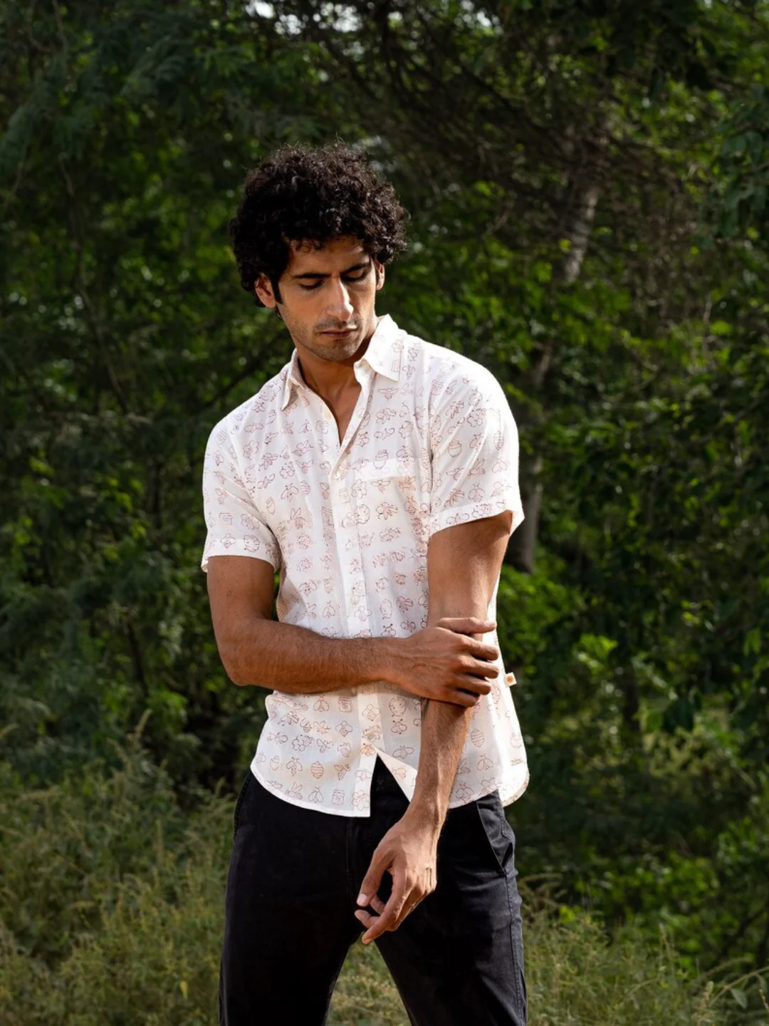 half Sleeve Indian Hand Block Print Shirt Heritage Ivory Bloom Shirt 100% Cotton Fabric