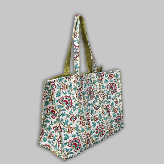 Awdhesh Kumar Meadow Vine Cotton Hand Block Printed Tote Bag for Women