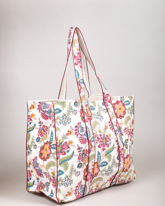 Awdhesh Kumar Floral Carnival Cotton Hand Block Printed Tote Bag for Women