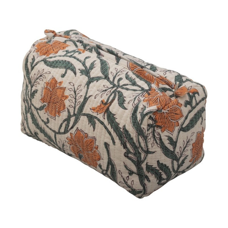 Awdhesh Kumar Rustic Meadow Cosmetic Cotton Hand Block Printed Toiletry Bags for Women