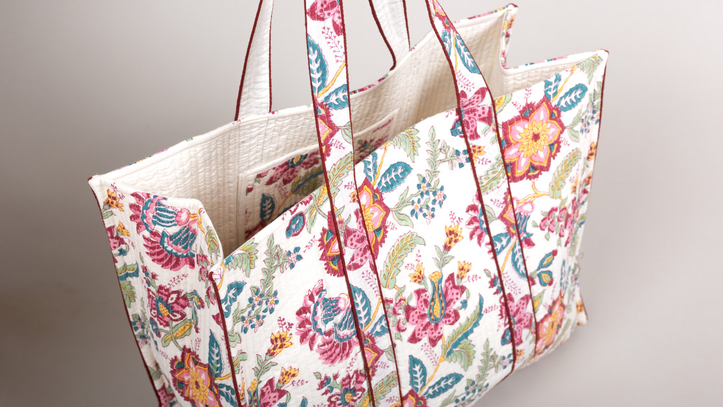 Awdhesh Kumar Floral Carnival Cotton Hand Block Printed Tote Bag for Women