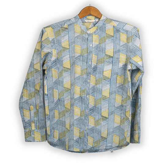 Full Sleeve Indian Hand Block Print Shirt Game of Line Retro Design Shirt 100% Cotton Fabric
