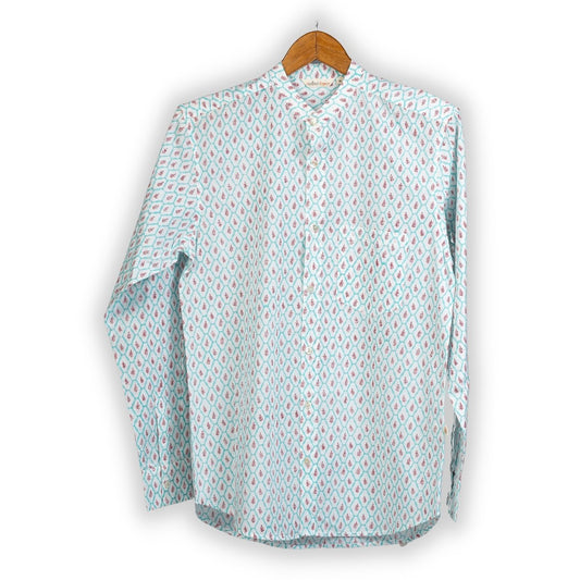 Full Sleeve Indian Hand Block Print Shirt Buti Grid Design Shirt 100% Cotton Fabric
