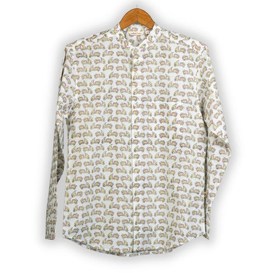 Full Sleeve Indian Hand Block Print Shirt Vespa Pink Green Design Shirt 100% Cotton Fabric