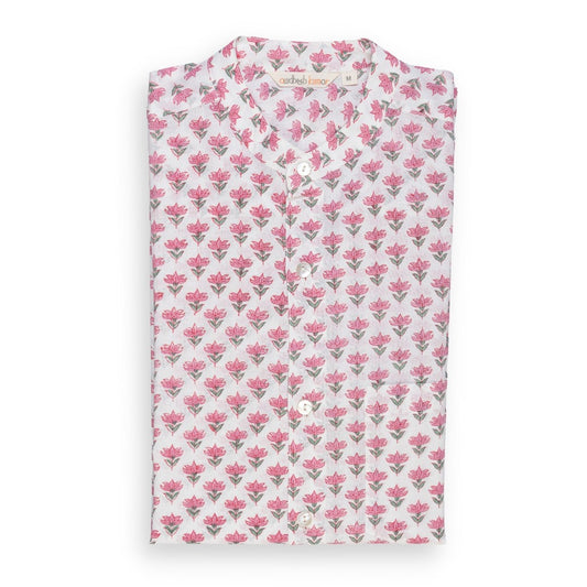 Full Sleeve Indian Hand Block Print Shirt Pink Buti Small Design Shirt 100% Cotton Fabric