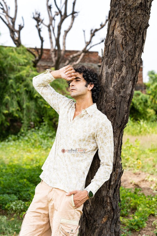 Handmade cotton printed full sleeve shirt Earthy Bloom Casual Indian handmade shirt