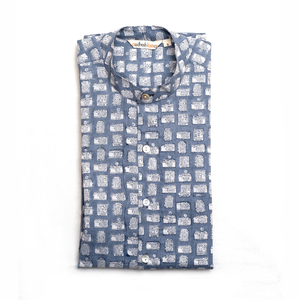 Full Sleeve Indian Hand Block Print Shirt Vintage Camera Design Shirt 100% Cotton Fabric