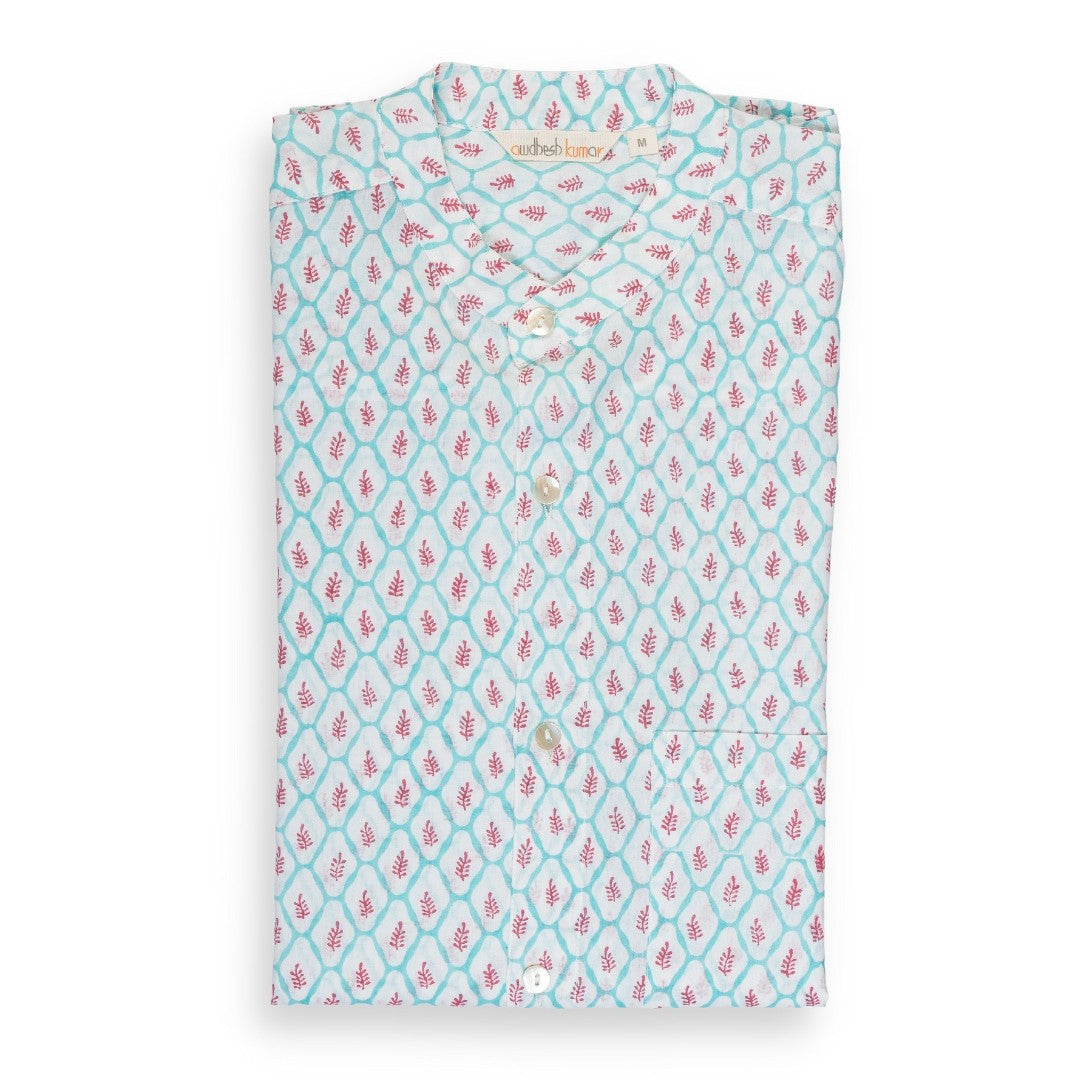 Full Sleeve Indian Hand Block Print Shirt Buti Grid Design Shirt 100% Cotton Fabric