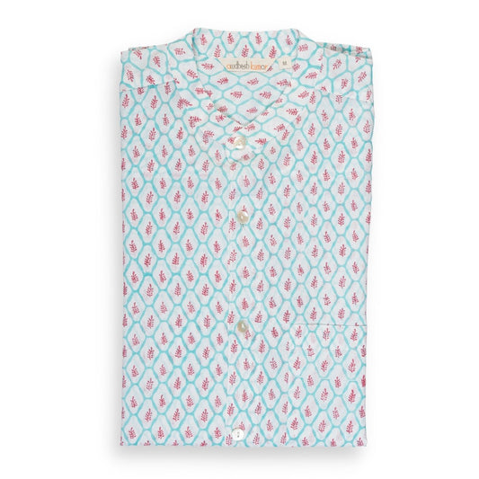 Full Sleeve Indian Hand Block Print Shirt Buti Grid Design Shirt 100% Cotton Fabric