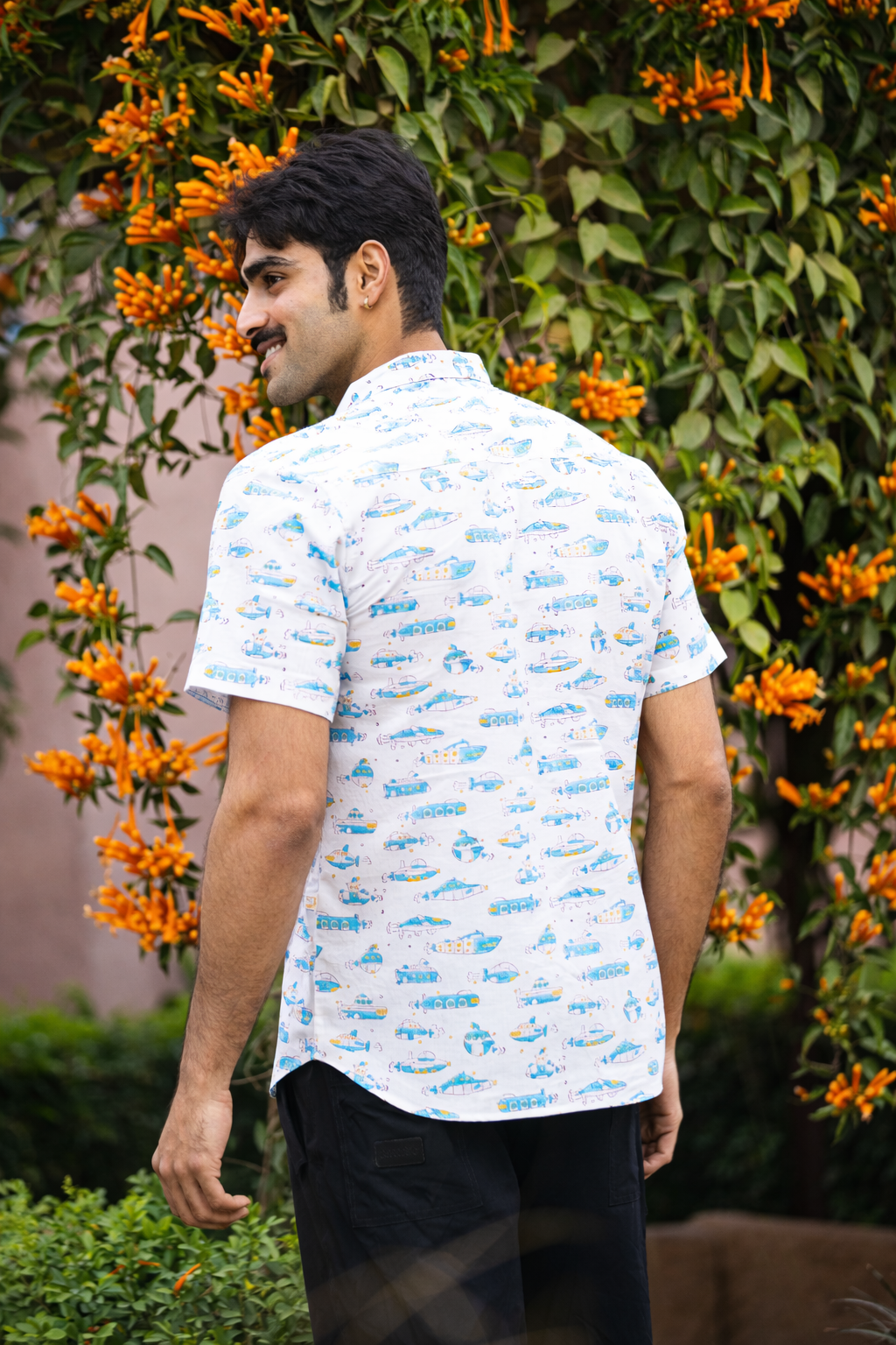 half sleeve Indian Hand Block Print Shirt Ocean Journey Design Shirt 100% Cotton Fabric