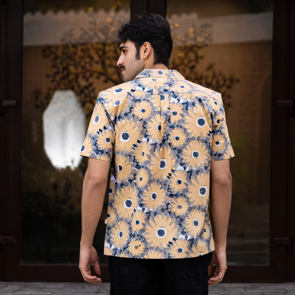 half sleeve Indian Hand Block Print Shirt Vintage Floral Vibe Design Shirt 100% Cotton Fabric