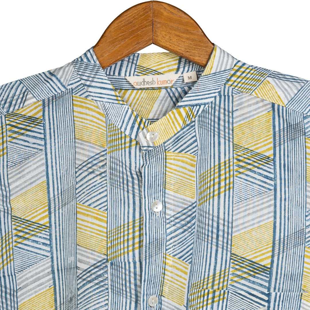 Full Sleeve Indian Hand Block Print Shirt Game of Line Retro Design Shirt 100% Cotton Fabric