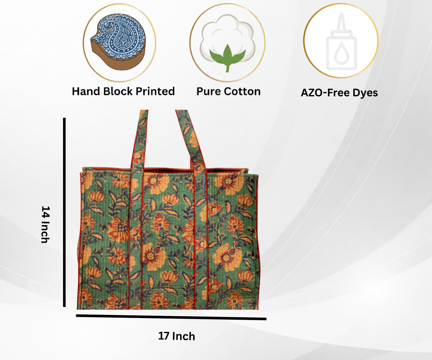 Cotton Hand Bag,Emerald Marigold Quilted Tote Bags, Women hand bags, Tote bags for Girls, Fashion Tote bags, Printed Tote Bags