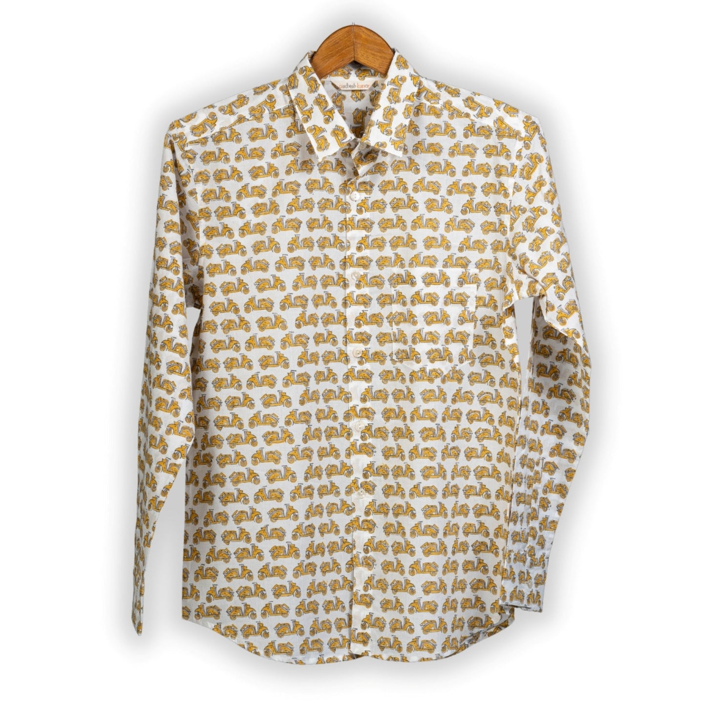 Full Sleeve Indian Hand Block Print Shirt Vespa Scooter Design Shirt 100% Cotton Fabric
