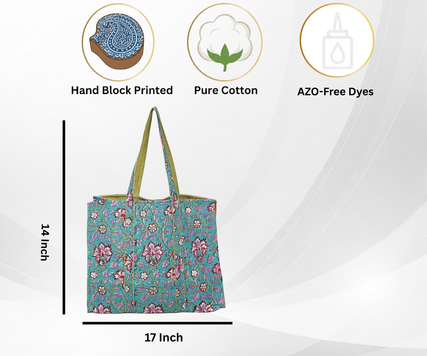 Cotton Hand Bag,Turquoise Blossom Quilted Tote Bags, Women hand bags, Tote bags for Girls, Fashion Tote bags, Printed Tote Bags