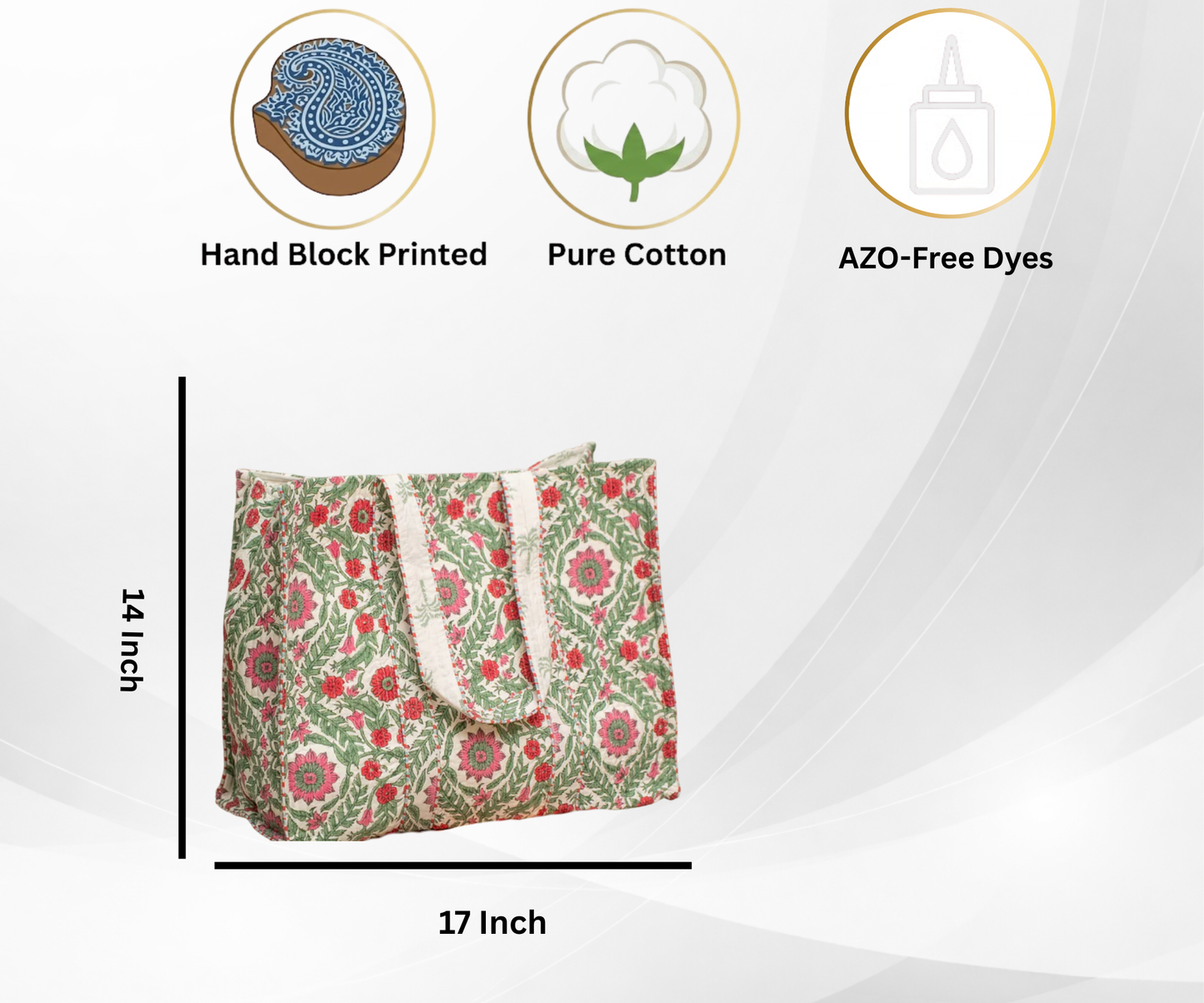 Awdhesh Kumar Rosevine Heritage Cotton Hand Block Printed Tote Bag for Women