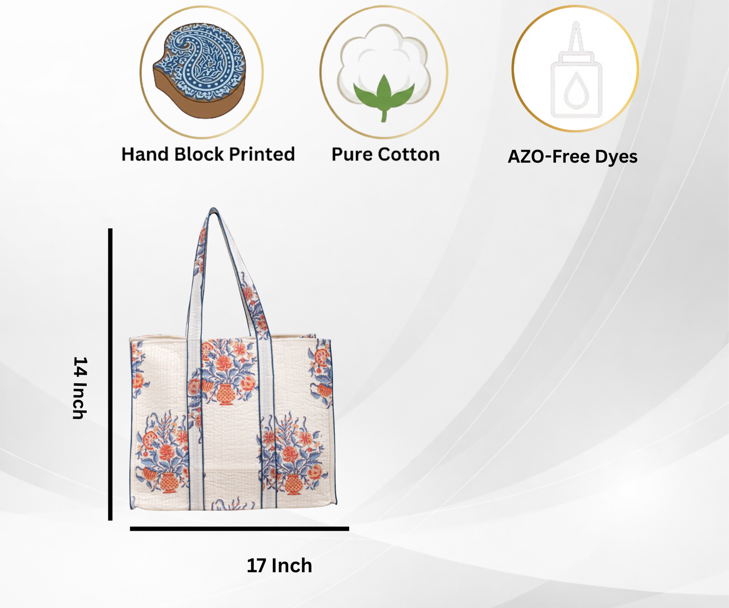Awdhesh Kumar Nautical Floral Quilted Hand Block Printed Tote Bag for Women