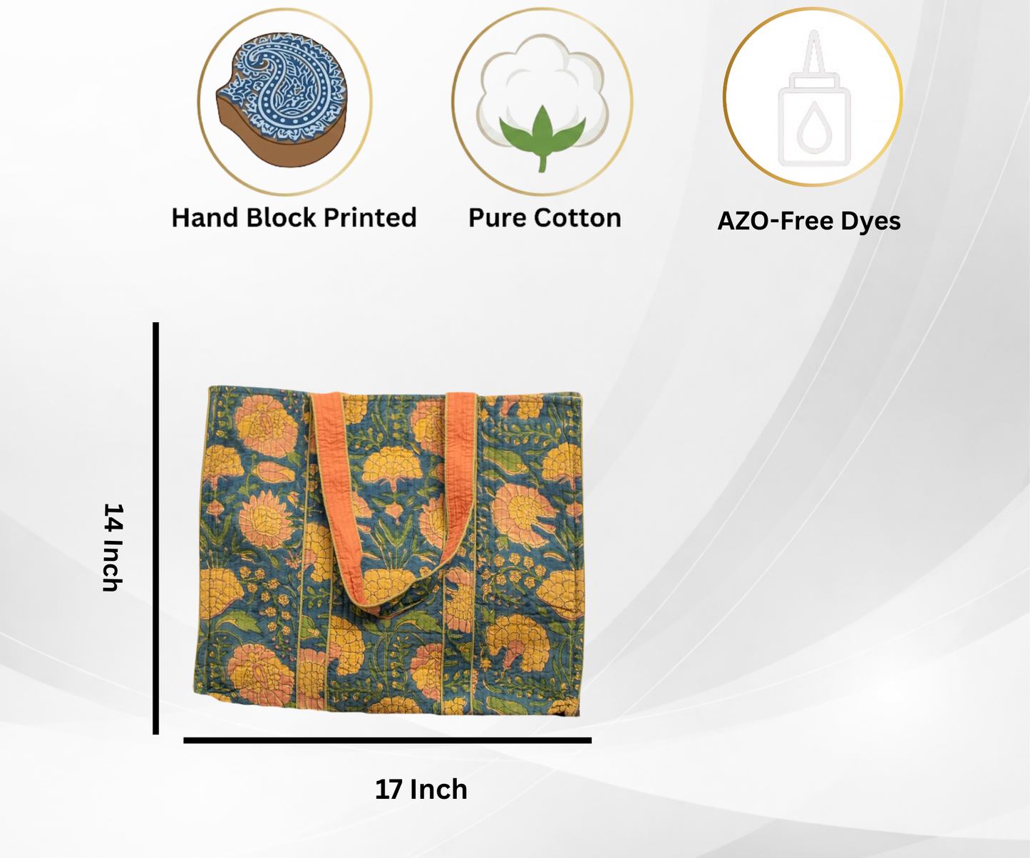 Awdhesh Kumar Mehndi Bloom Bag Cotton Hand Block Printed Tote Bag for Women