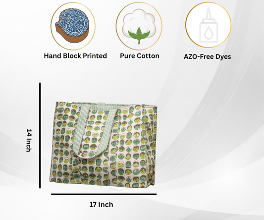 Awdhesh Kumar Beige Blossom Cotton Hand Block Printed Tote Bag for Women