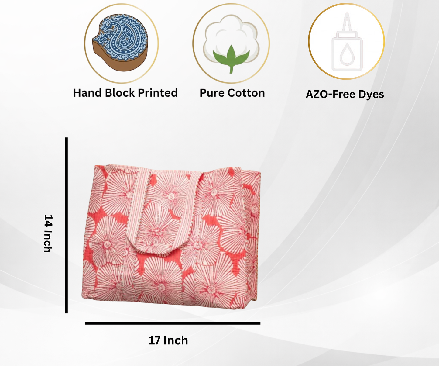 Awdhesh Kumar Scarlet Starflower Cotton Hand Block Printed Tote Bag for Women