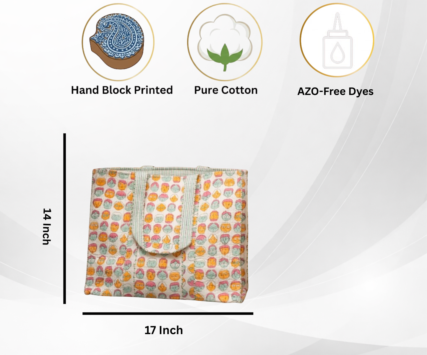 Awdhesh Kumar Pastel Character Pop Cotton Hand Block Printed Tote Bag for Women