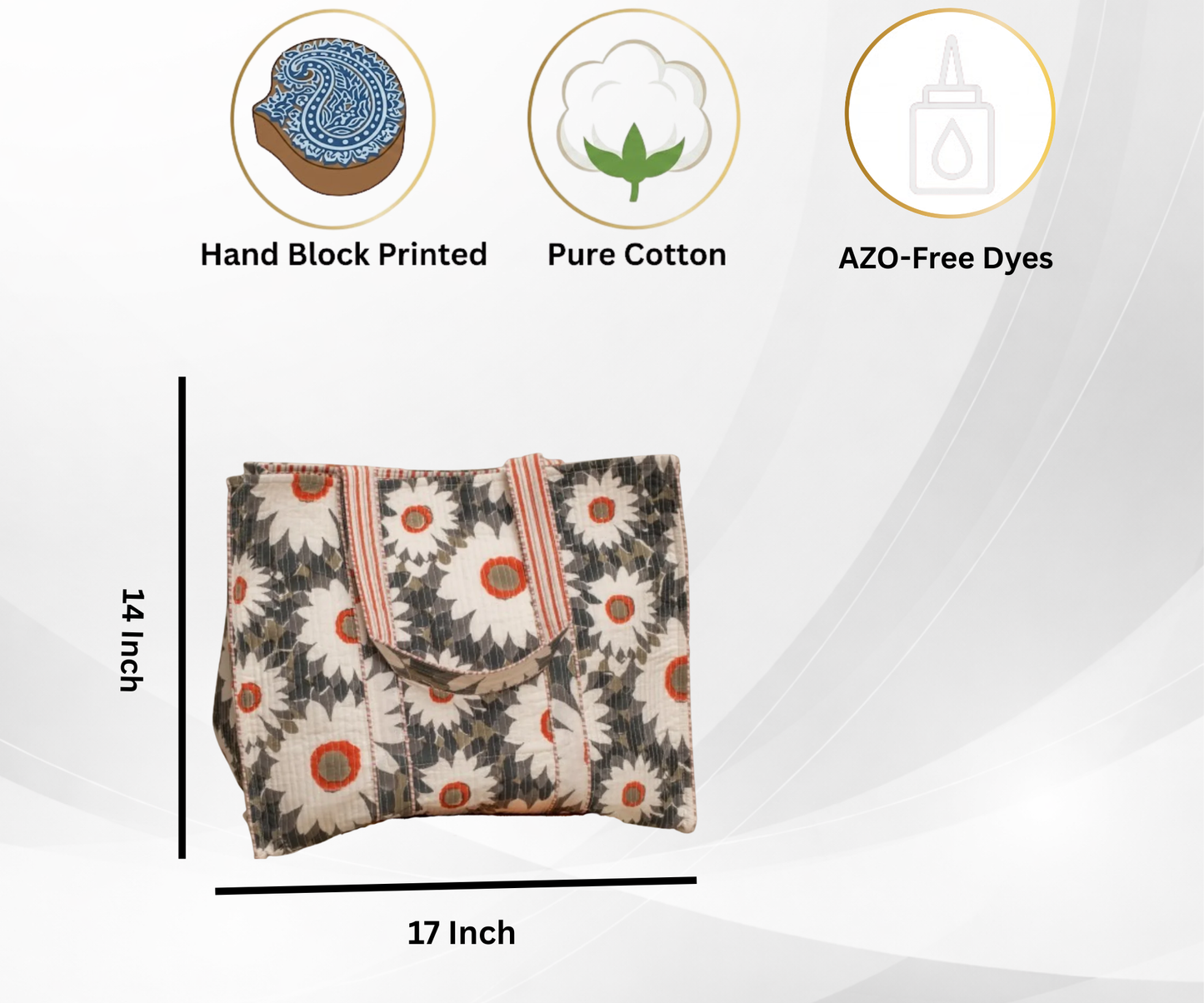 Awdhesh Kumar Midnight Petal Glow Cotton Hand Block Printed Tote Bag for Women