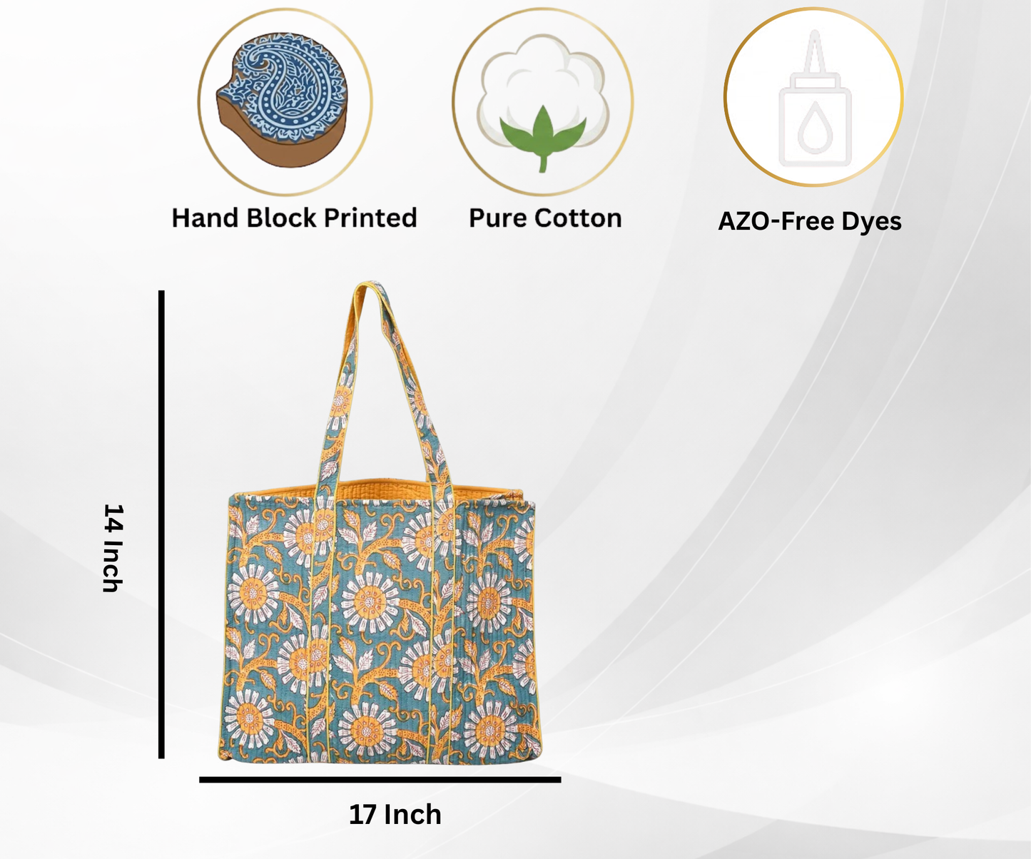 Cotton Hand Bag, Teal Marigold Heritage Tote Bags, Women hand bags, Tote bags for Girls, Fashion Tote bags, Printed Tote Bags
