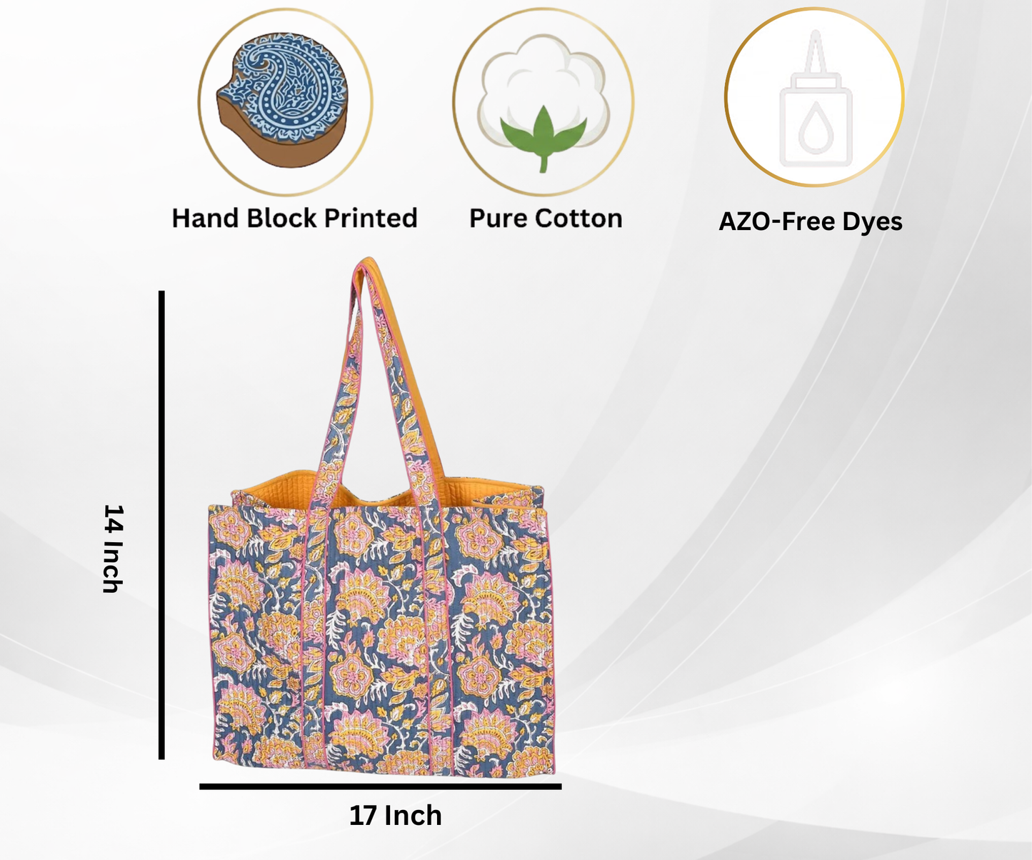 Awdhesh Kumar Saffron Meadow Ethnic Cotton Hand Block Printed Tote Bag for Women