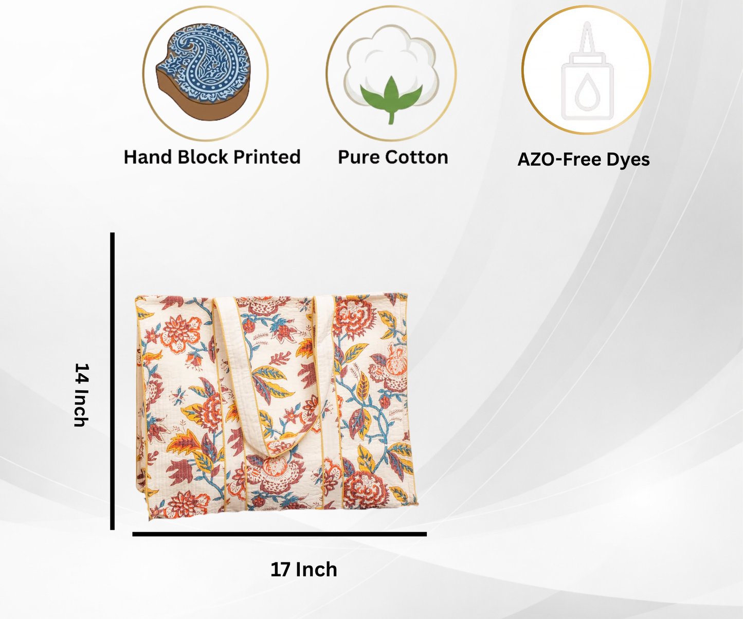 Awdhesh Kumar floral tapestry Cotton Hand Block Printed Tote Bag for Women