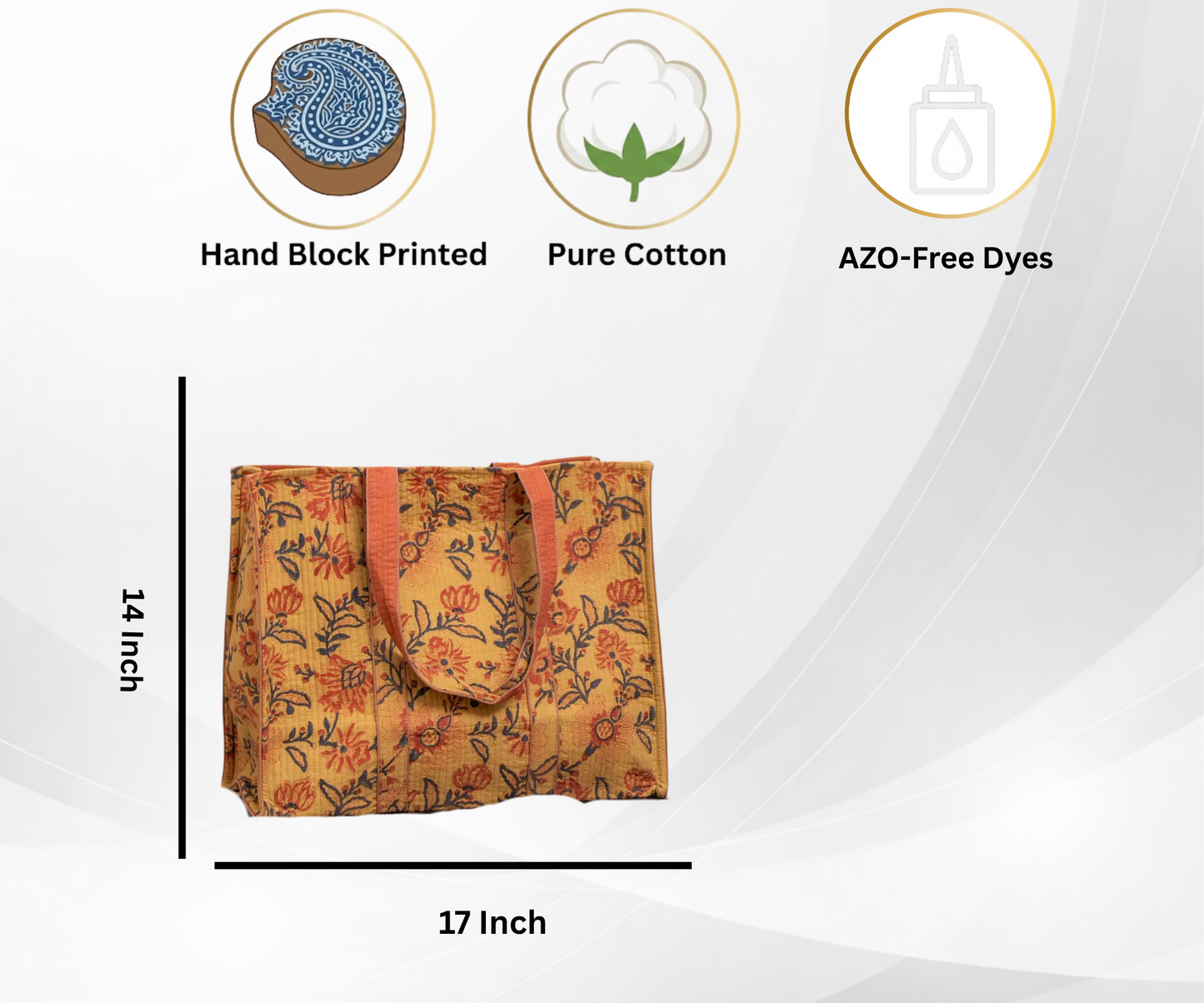 Awdhesh Kumar Rustic Floral Block Cotton Hand Block Printed Tote Bag for Women