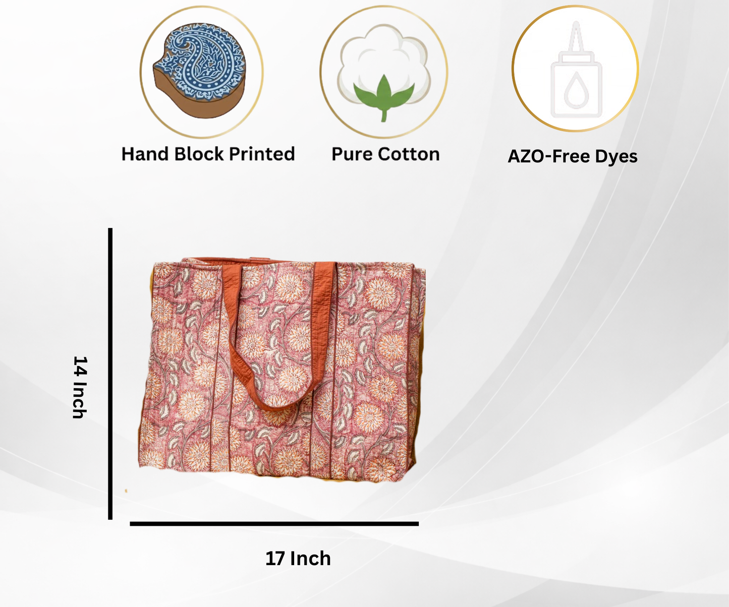 Awdhesh Kumar Vintage Mughal Motif Cotton Hand Block Printed Tote Bag for Women