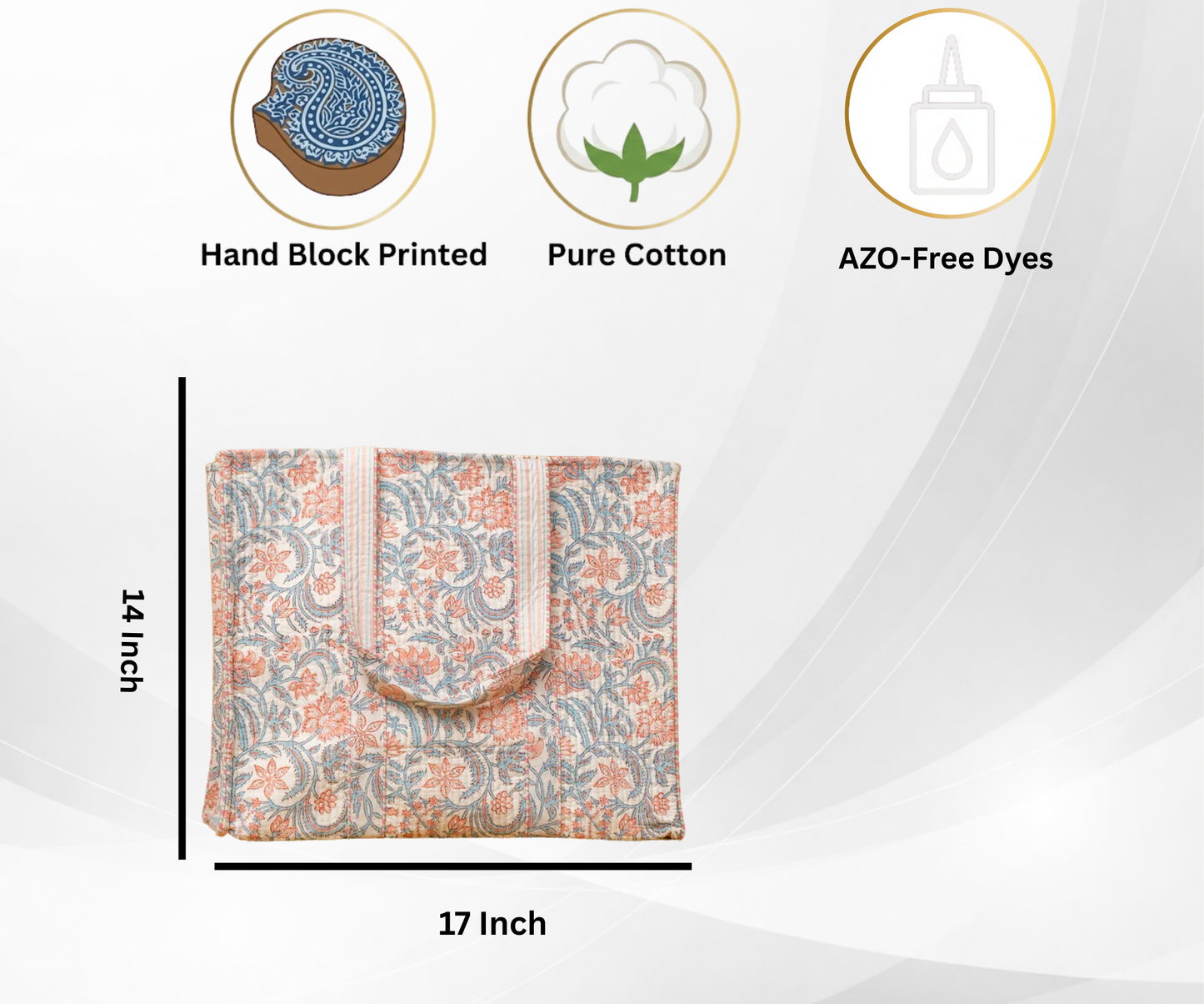 Awdhesh Kumar Floral Paisley Vine Cotton Hand Block Printed Tote Bag for Women